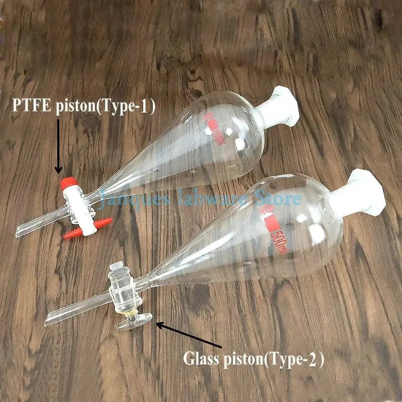 1piece Laboratory 30ml to 1000ml Glass Pear - Shaped Separation Funnel with Glass Piston/PTFE Piston, Grinding Mouth Drop Funnel