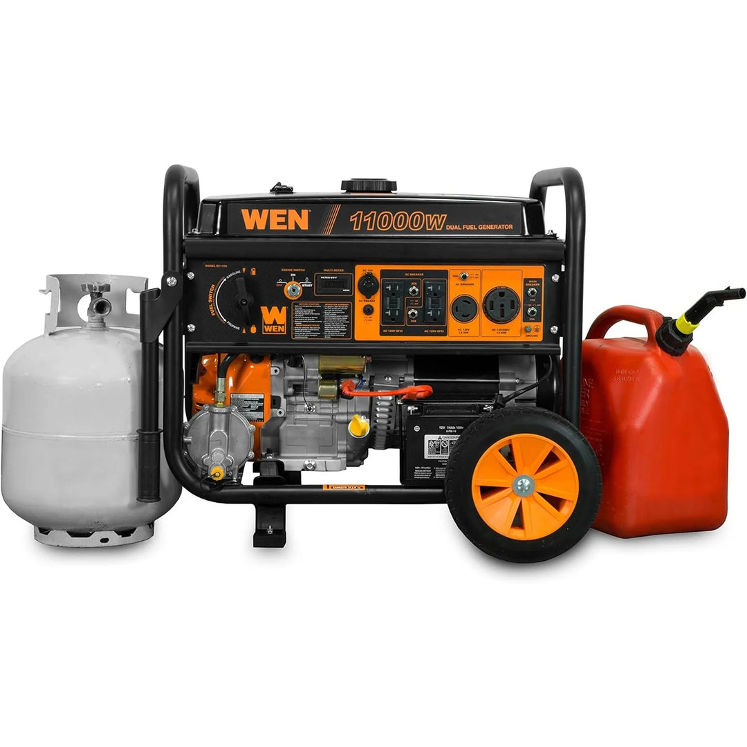 WEN DF1100T 11,000-W 120V/240V Dual Fuel Portable Generator w/ Wheel Kit & Electric Start - CARB Compliant, Black | USA | NEW