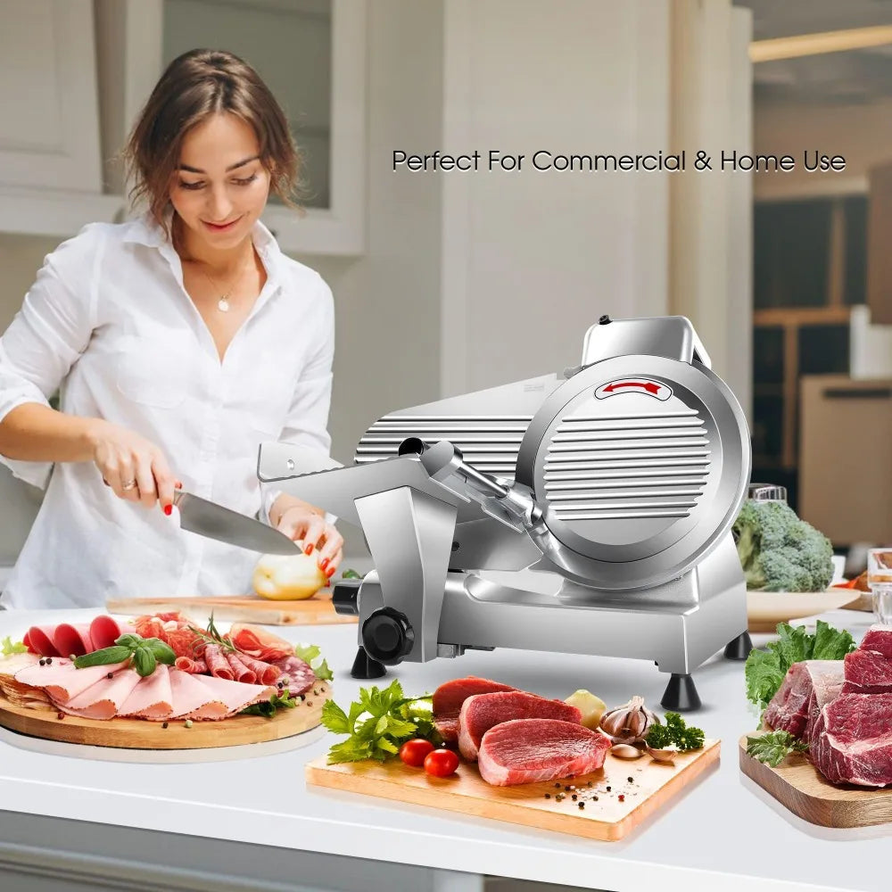 2024 New 10 Inch Commercial Meat Slicer, Frozen Meat Cheese Deli Slicer, Semi-Auto Foody Slicer for Commercial and Home Use