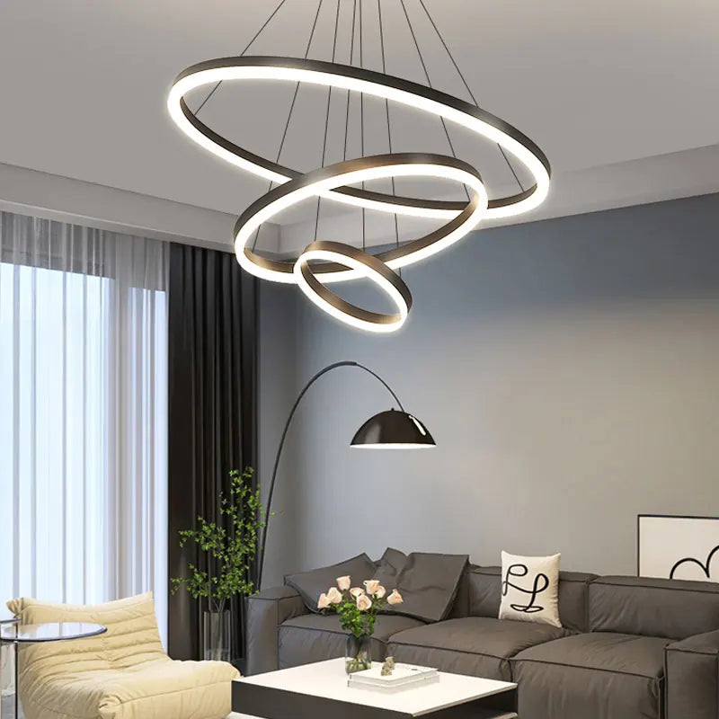 Modern Style Black Ring LED Pendant Lamp For Living Room Bedroom Dining Room Kitchen Ceiling Chandelier Design Suspension Light