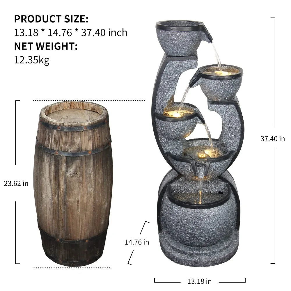 2024 New 37.4''H 5-Tier Outdoor Water Fountains Decor Resin Indoor Fountain