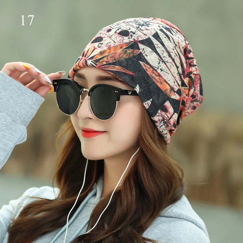 Women's Beanies Caps Printed Pullover Cap Chemotherapy Cap Pile Pile Cap Outdoor Hat Turban Cap Spring and Summer Breathable Cap