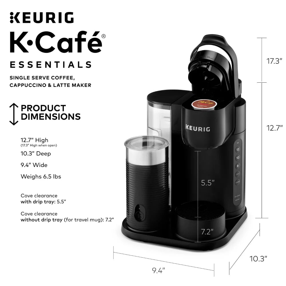 2023 New Keurig K-Café Essentials Single Serve K-Cup Pod Coffee Maker, Black