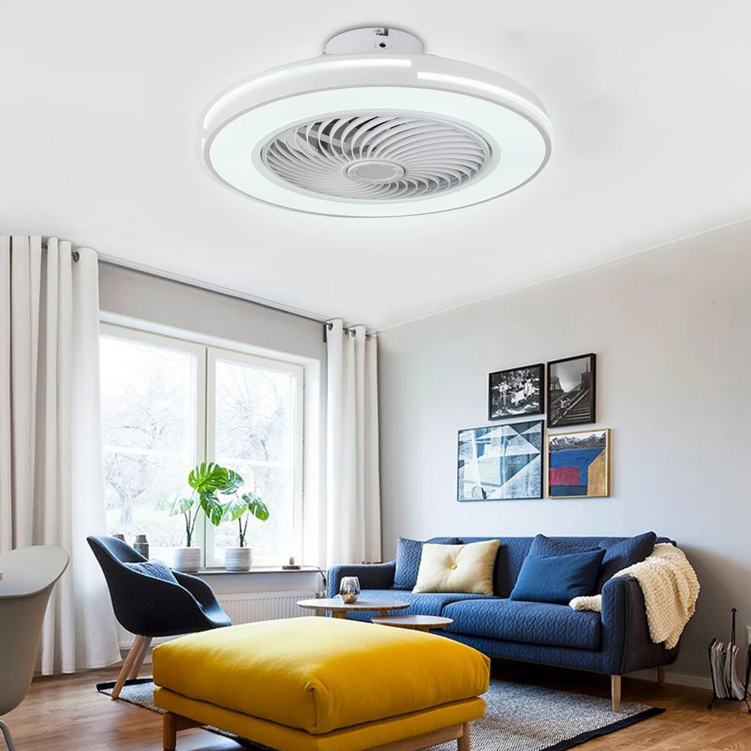 Modern Ceiling Fan With Light LED Invisible 3-Color Fan Lamp 20" Hall Fandelier Living Room Remote Lighting Fixture Indoor