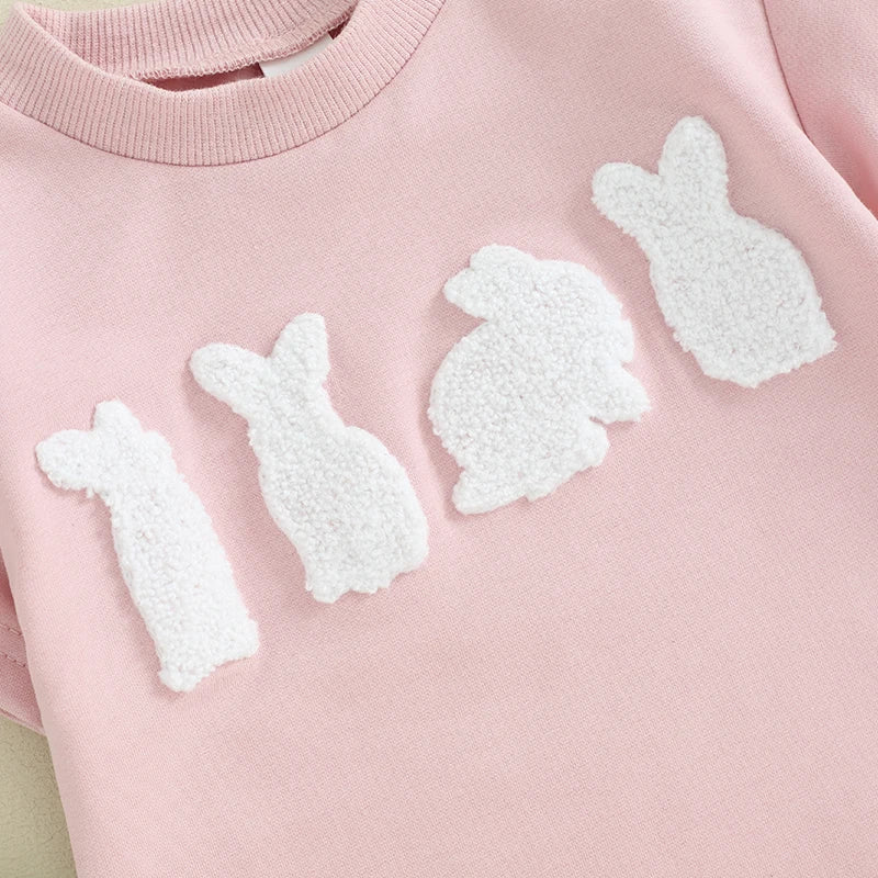 2024-01-09 Lioraitiin Newborn Baby Girls Easter Outfits Short Sleeve Bunny Bubble Romper Embroidery Clothes With Headband