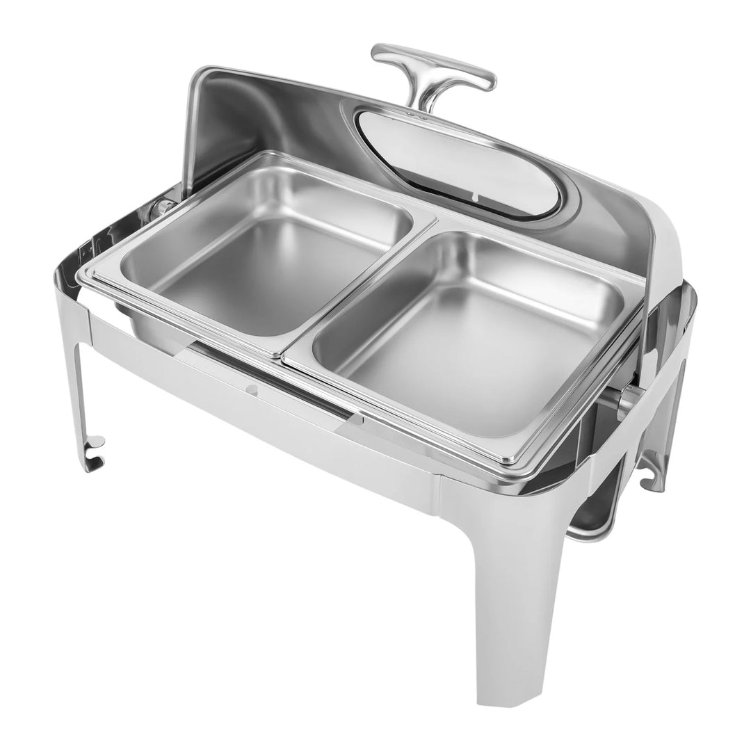 2 Pans Visible Roll Top Chafing Dish Buffet Set Stainless Steel Buffet Server And Warmer Rectangular Chafer for Catering Event