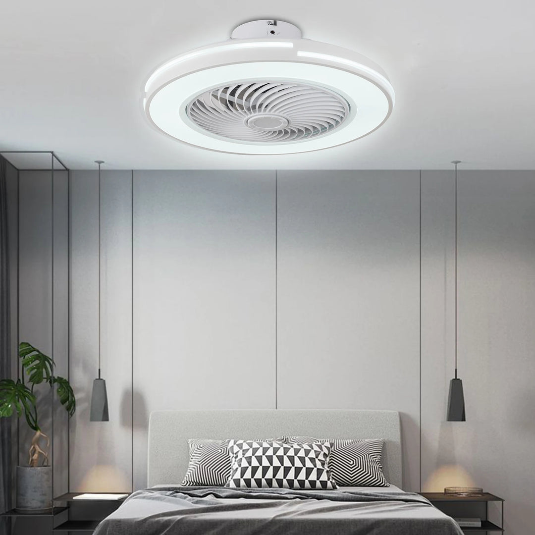 Modern Ceiling Fan With Light LED Invisible 3-Color Fan Lamp 20" Hall Fandelier Living Room Remote Lighting Fixture Indoor