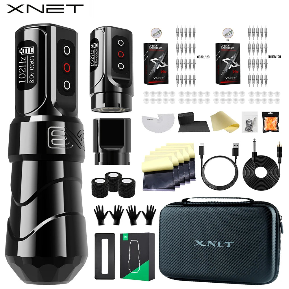 XNET FLUX MAX Wireless Tattoo Machine Kit Rotary Tattoo Pen With Extra 2400mAh Power 40Pcs Mixed Tattoo Cartridge for Tattoo Art