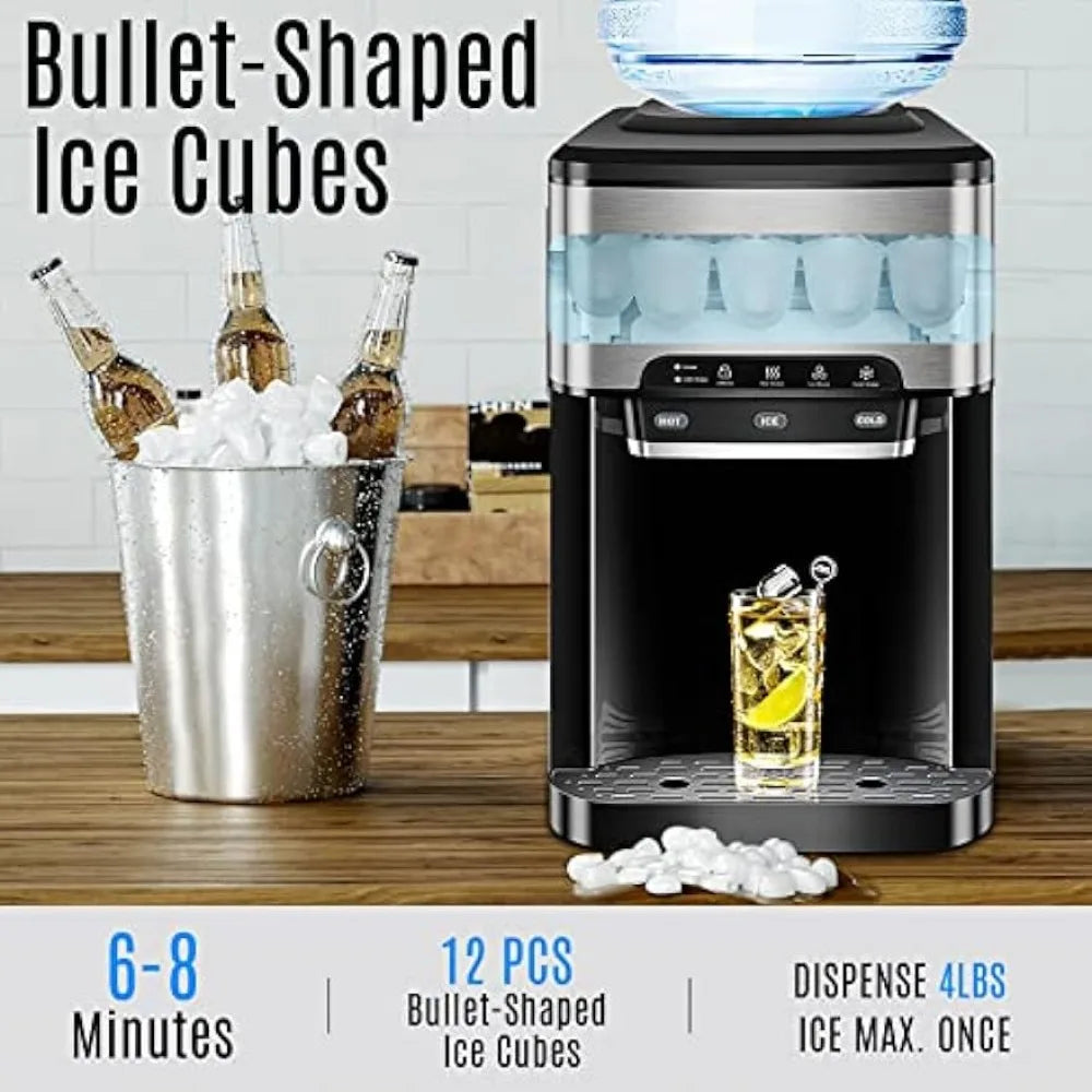 Water Cooler Dispenser Built-in Ice Maker Countertop,3n1 Portable Ice Machine 44lbs Daily,Top Loading 5 Gallon Water Dispenser