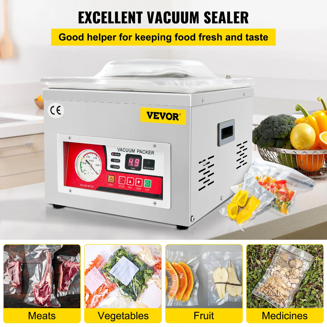 VEVOR Food Vacuum Packing Machine Commercial Chamber Vacuum Sealer DZ-260A Kitchen Meat Bag Packaging Food Saver Sealing Machine