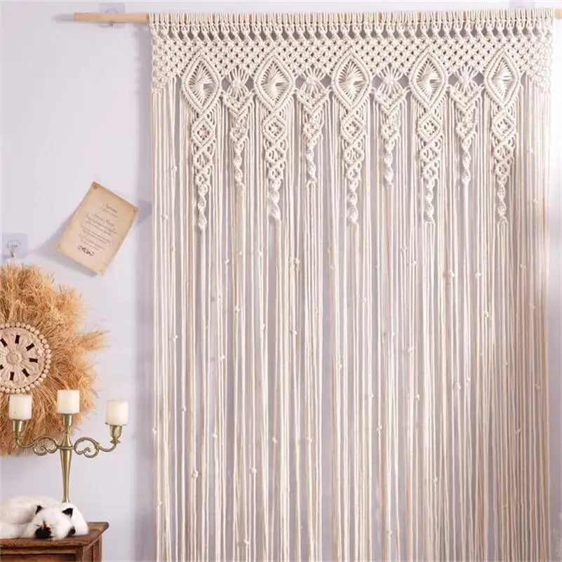 Hand Woven Macrame Curtain Tapestry Cotton Rope Macrema Door Windown Tapestry Curtain Bedside Wall Hanging Tapetry Boho Decor