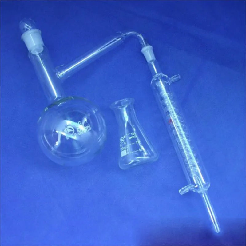 100/250/500ml Distiling Apparatus with ground glass joints Glass distillation flask+graham condenser+conical flask