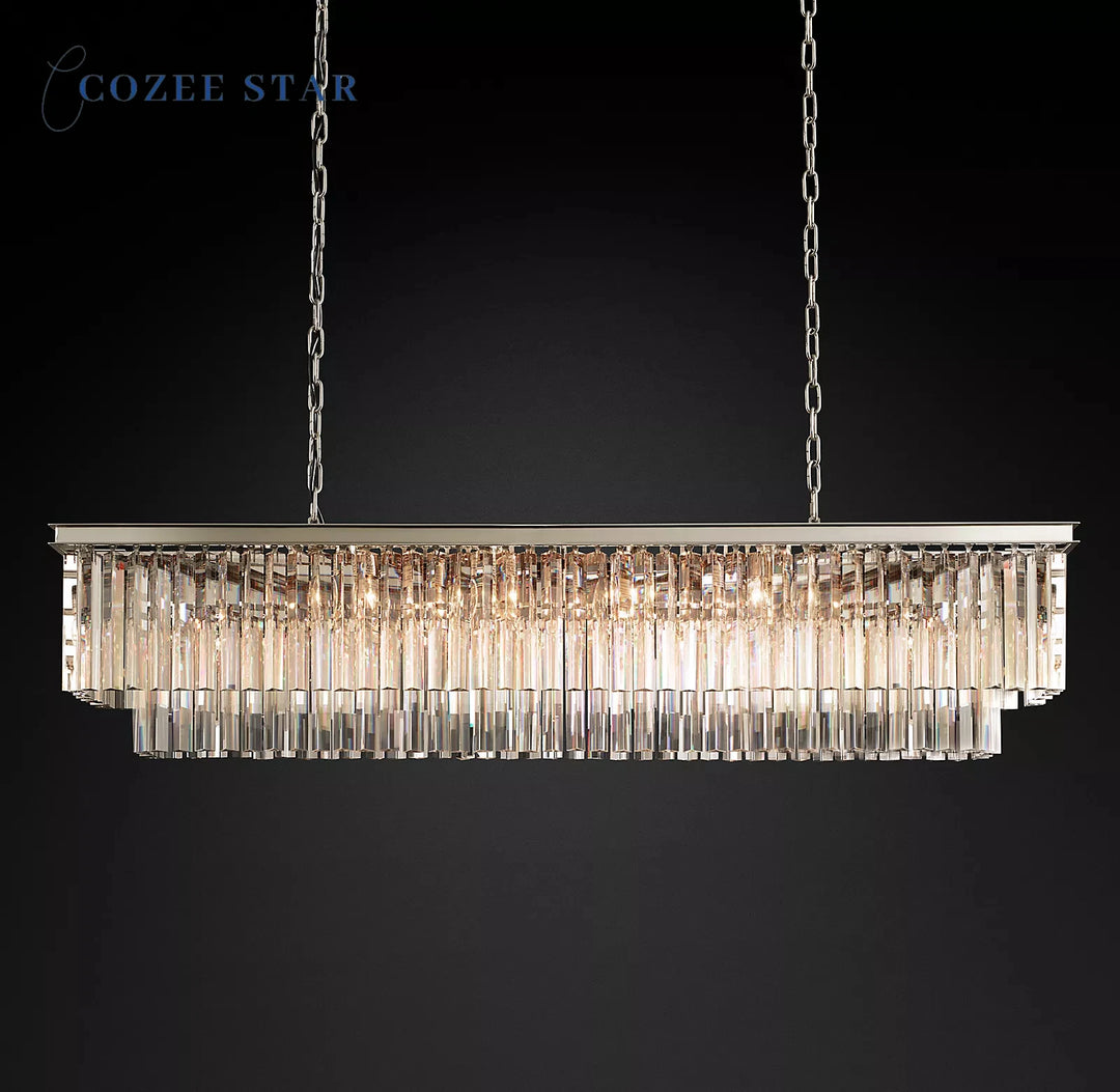 1920s Odeon Rectangular Chandeliers Lighting Modern LED Crystal Pendant Lights Fixture Dining Room Living Room Lamps Lustre