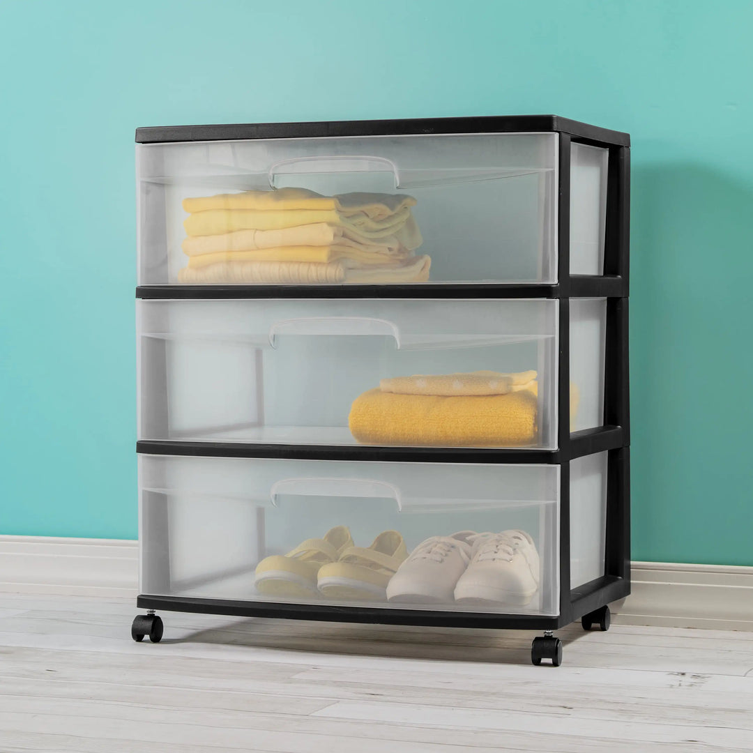 Wide 3 Drawer Cart Black