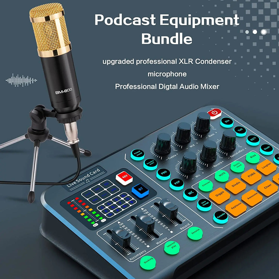 Podcast Equipment,Condenser Microphone Bundle with Tripod Stand and Professional Audio Mixer(Optional) for Streaming Broadcast