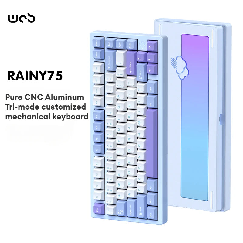 WOB Rainy75 Mechanical Keyboard Customized CNC Aluminum Wireless Tri-mode Gasket Hot Swap RGB Office Gaming Keyboard Gamer Gift