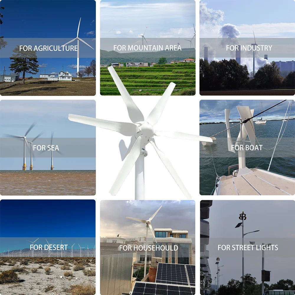 2000W Wind Turbine Generator 12V 24V 48V Horizontal Windmill Low Start Wind Speed Off Grid System MPPT Charger Home Appliance