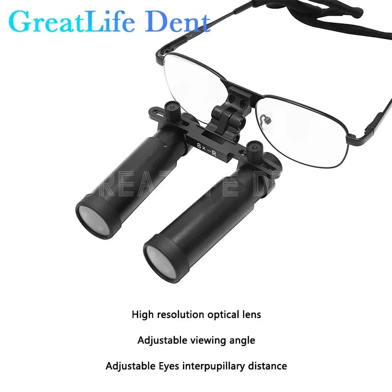 GreatLife Dent 8X Surgical Loupes For Dentist Dental Lab Working Distance 280-600MM Medical Magnifying Glasses Adjustable Loupes