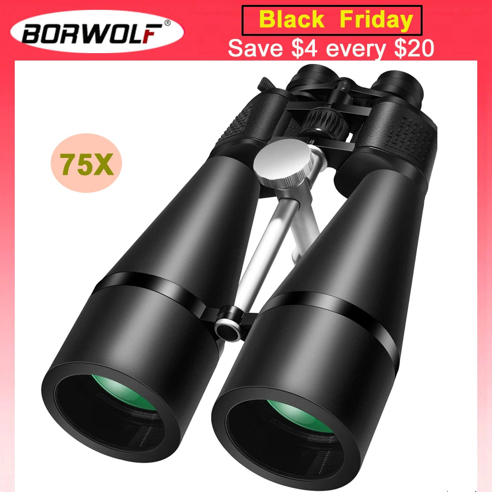 2023 New Borwolf Binoculars 25-75X80 Hight Definition  waterproof  Military  Telescope for Bird watching Hiking Hunting Sport