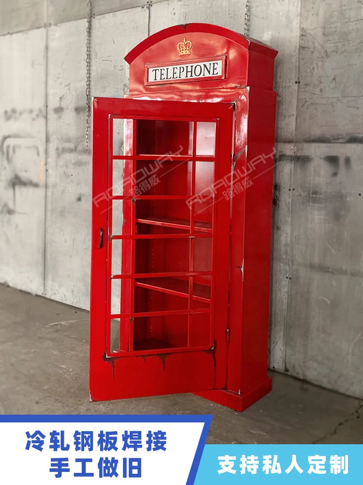 European Retro Industrial Style Metal Iron Art London Telephone Booth Locker Home Mall Soft Ornaments