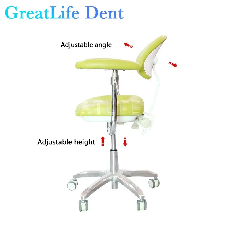 GreatLife Dent Dentist Chair Surgical Nurse's Stool with 360 Degree Rotation Armrest PU Leather Assistant Dental Dector Chair