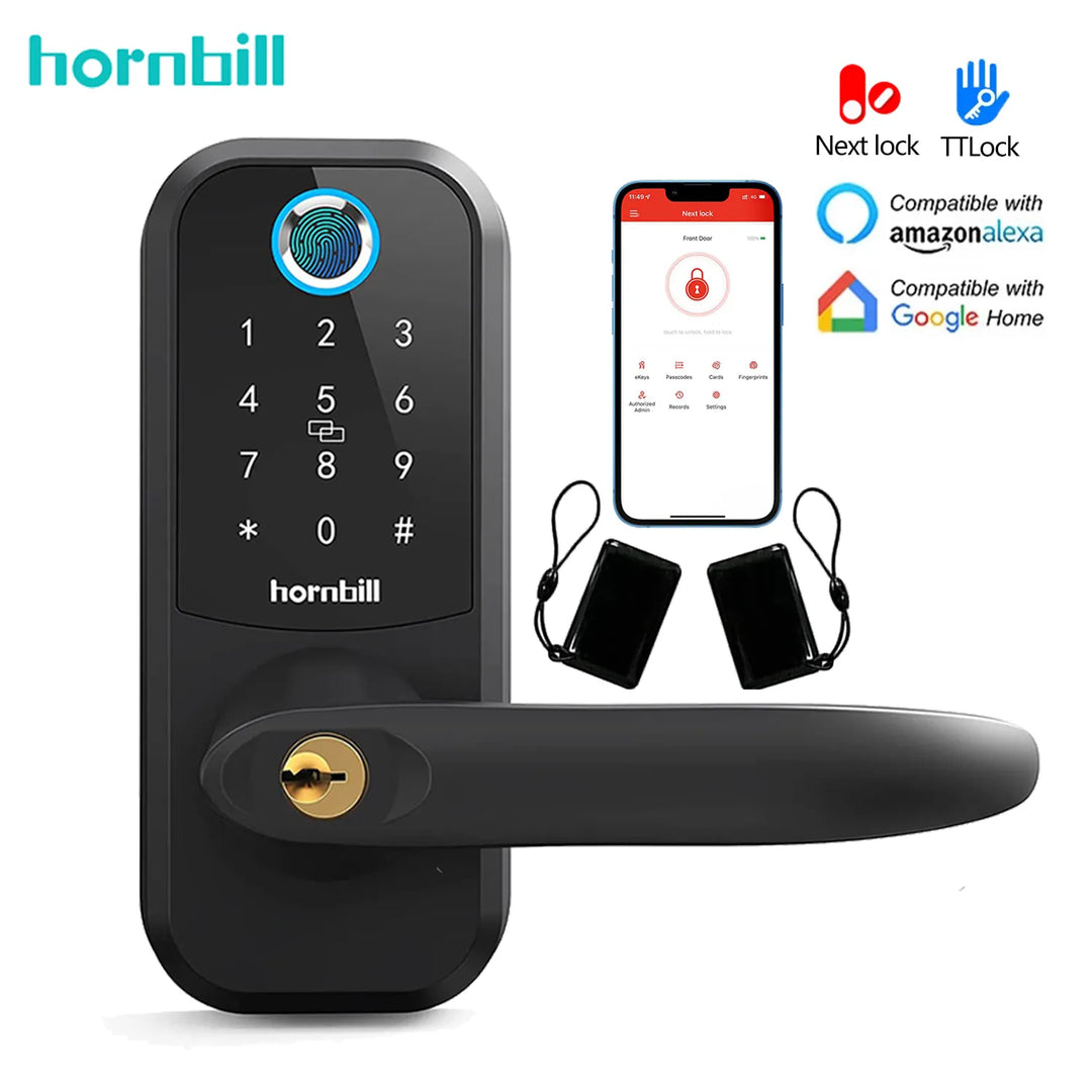 Hornbill Fingerprint Smart Door Lock Bluetooth Digital Electronic Locks Keyless Entry Deadbolt Home Security Protection Handle