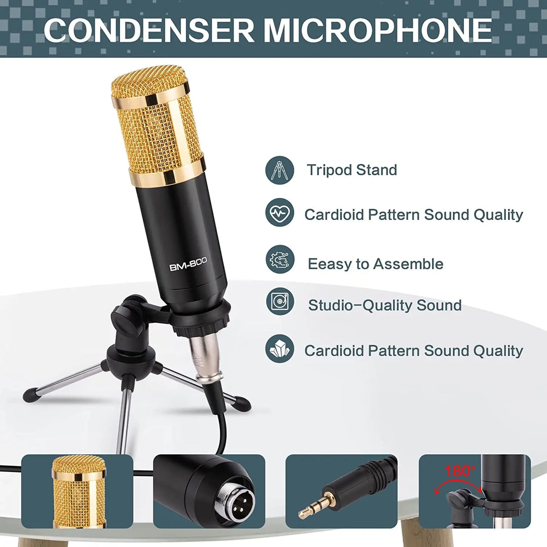 Podcast Equipment,Condenser Microphone Bundle with Tripod Stand and Professional Audio Mixer(Optional) for Streaming Broadcast