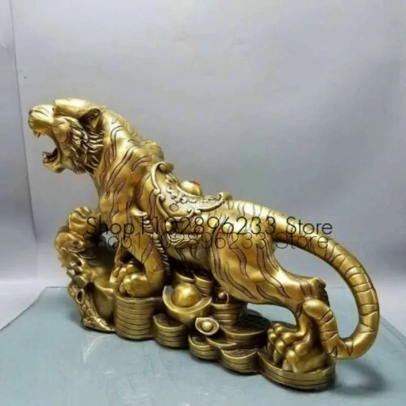 18&apos;&apos; brass copper sculpture home feng shui treasure beast wealth tiger statue