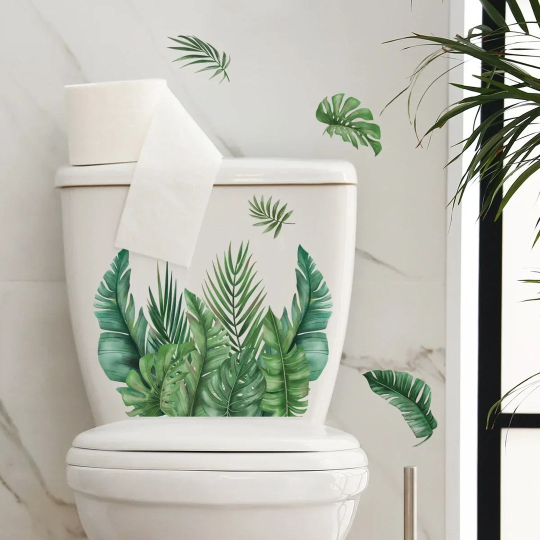 25*30cm Plant Leaves Green Cartoon Wall Sticker Creative Toilet Restaurant Bathroom Commercial Place Decoration Pvc Wall Sticker