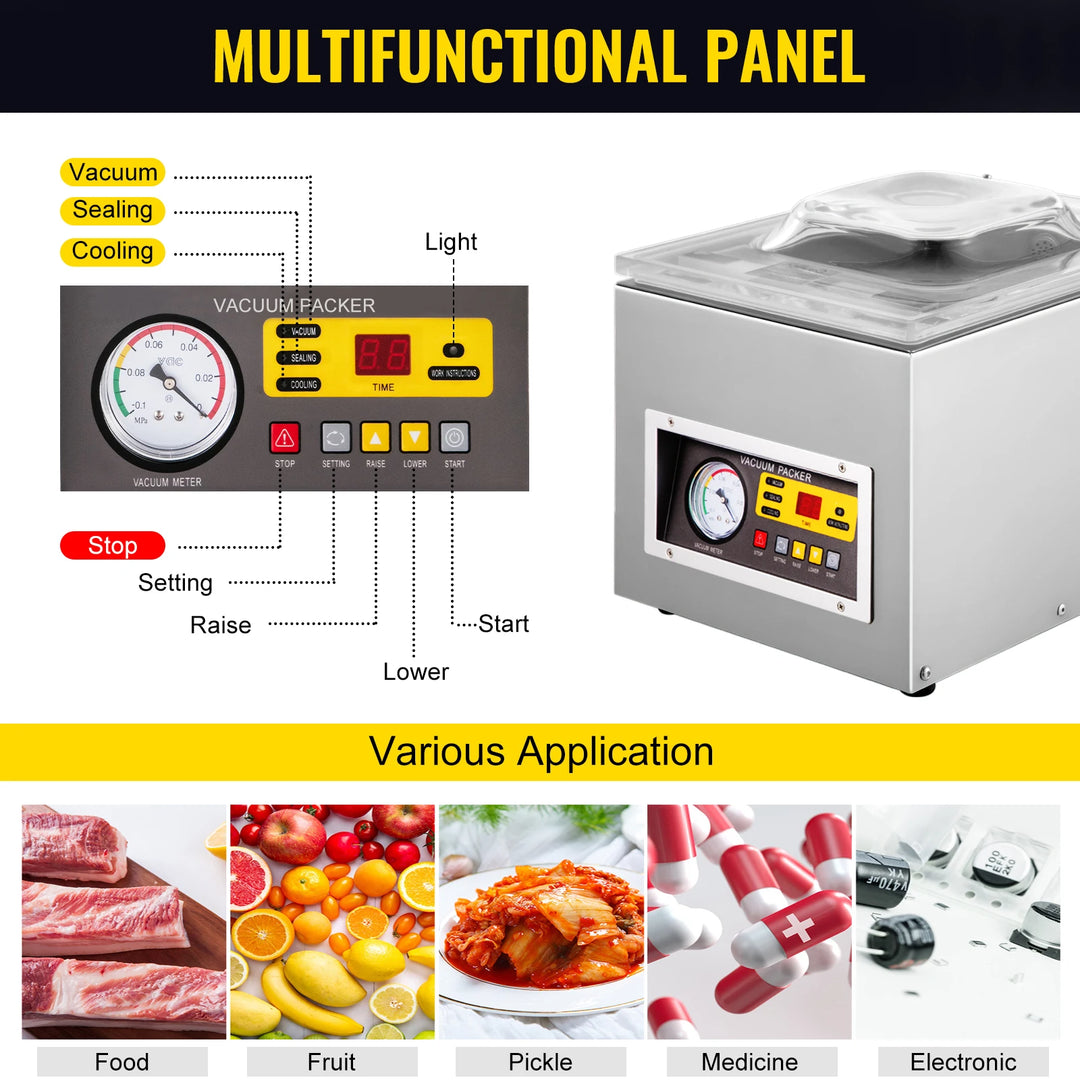 VEVOR Commercial Vacuum Sealer Packing Machine DZ-260S Food Vacuum Sealing Machine for Kitchen Meat Fruit Bag Packaging Sealer