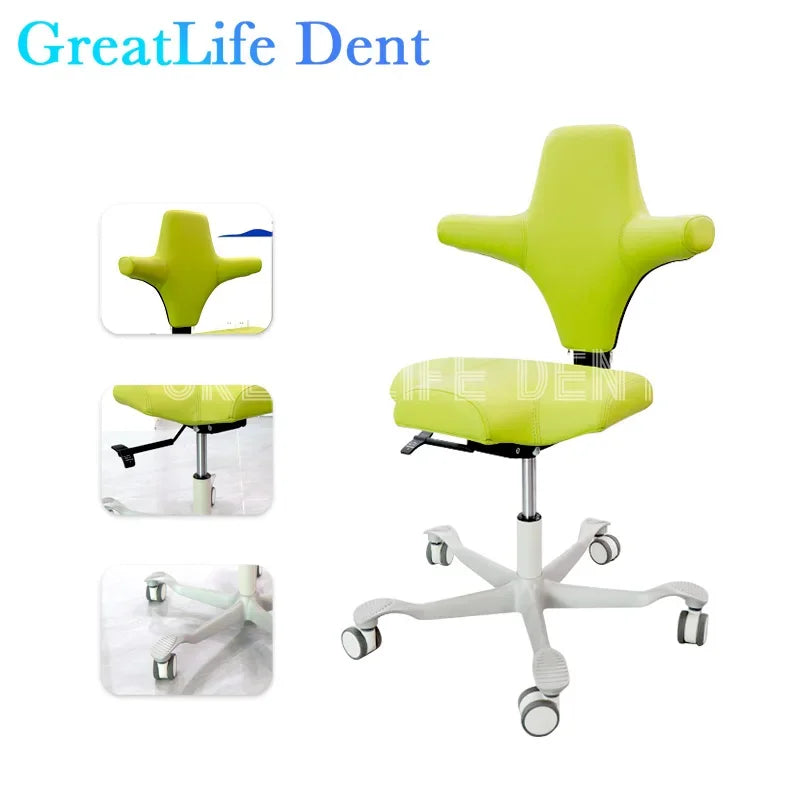 GreatLife Dental Stool Ergonomic Yellow Pu Leather Seat Doctor lifting Swivel Adjustable Back Mute Wheel Swivel Dentist Chair