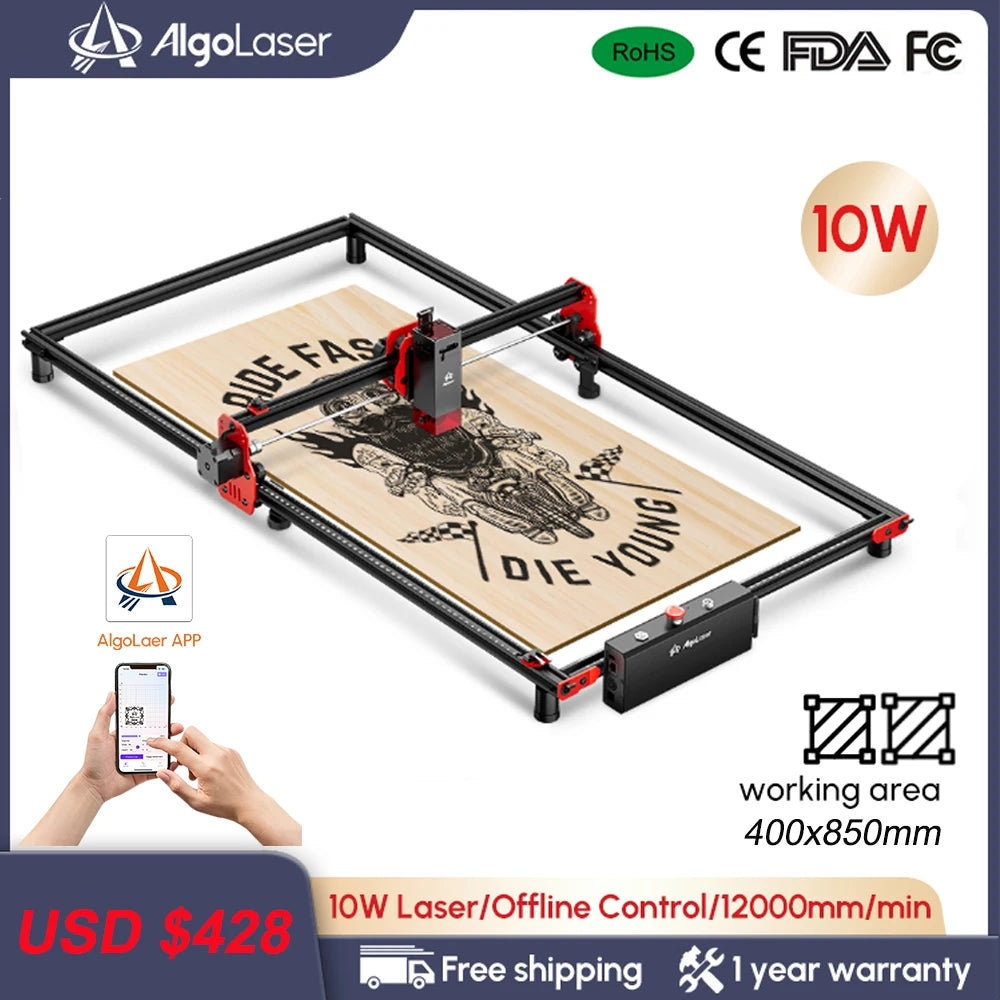 Full Set Big 10W Wireless Laser Engraver Cutter Wood Cutting Engraving Machine AlgoLaser DIY Kit 85x40CM Air Assisted Laser Kit