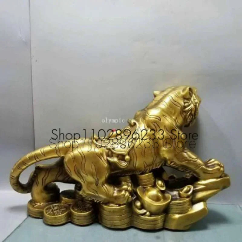 18&apos;&apos; brass copper sculpture home feng shui treasure beast wealth tiger statue