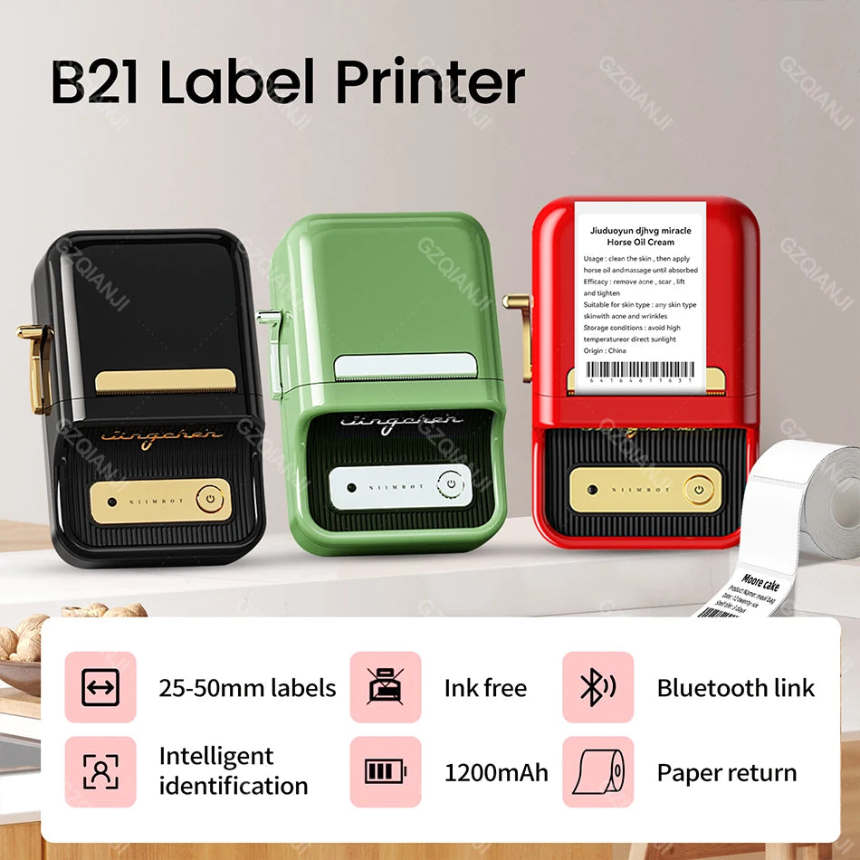 Niimbot B21 Portable Label Maker 20-58mm Width Bluetooth Wireless Barcode Images Sticker Adhesive Print Home Office Commercial