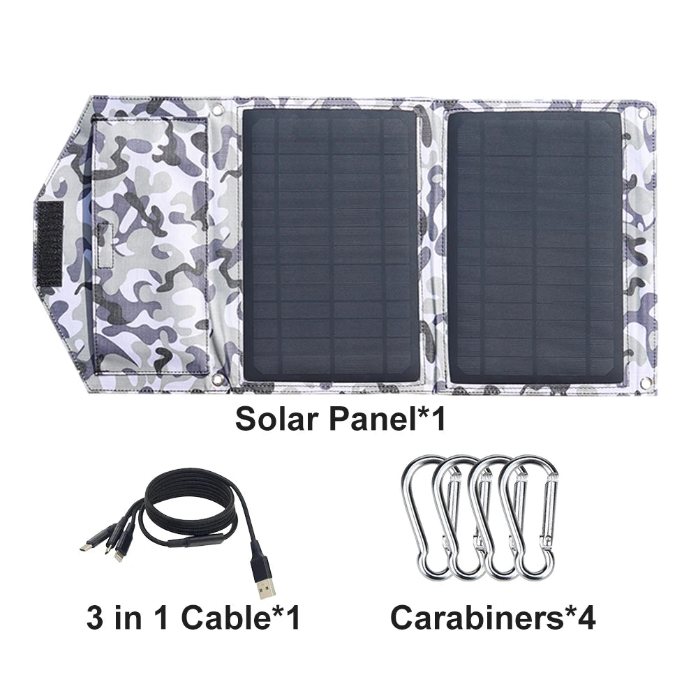 Portable Solar Charger Solar Panel 5V 15W for Mobile Phone Waterproof Foldable Solar Power Bank 5V Battery Outdoor Hiking