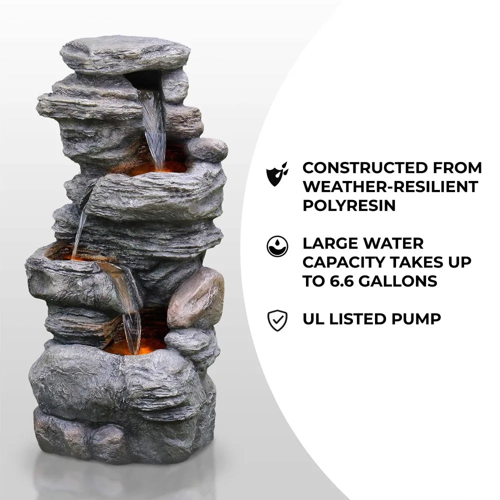 2024 New Cascading Bowls and Stacked Stones LED Outdoor Water Fountain for Gardens