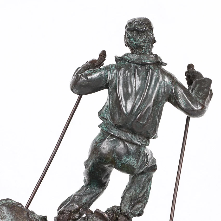 27cm Bronze Skier Statue Figurine Sport Man Sculpture Green Home Office Tabletop Decor