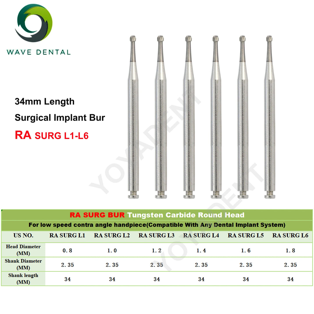 WAVE Dental Tungsten Carbide Burs Dental Drill Round Head RA SURG Implant Burs For Low Speed Handpiece Dentist Tools 5Pcs/Pack