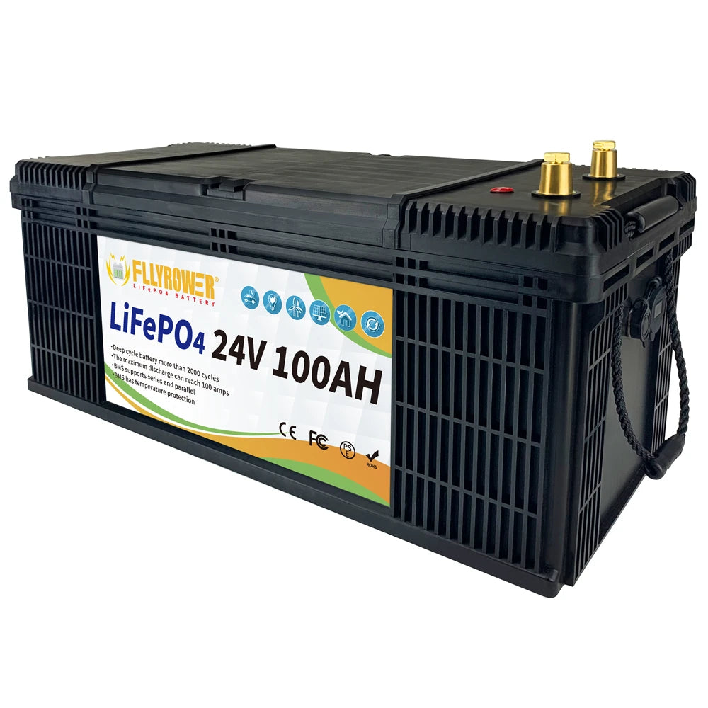 24V LFP Lithium Battery 100Ah LiFePO4  For Solar Energy Reserve Power Supply RV Electric Vehicle Tricycle