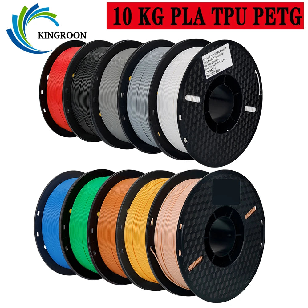 22LBS TPU PETG PLA filament 3D Printer Filament 10 Rolls 1KG 1.75MM Odorless Eco-Friendly Good Tougness Mix Color Free Shipping