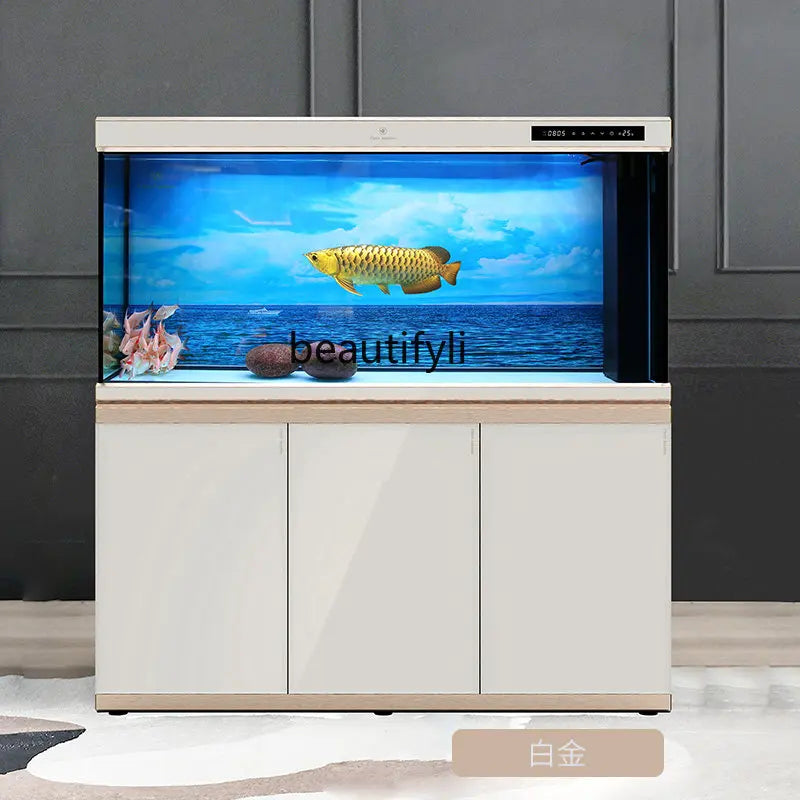 yj Medium and Large Light Luxury Living Room Screen Bottom Filter Fish Tank Ecological Super White Glass Aquarium