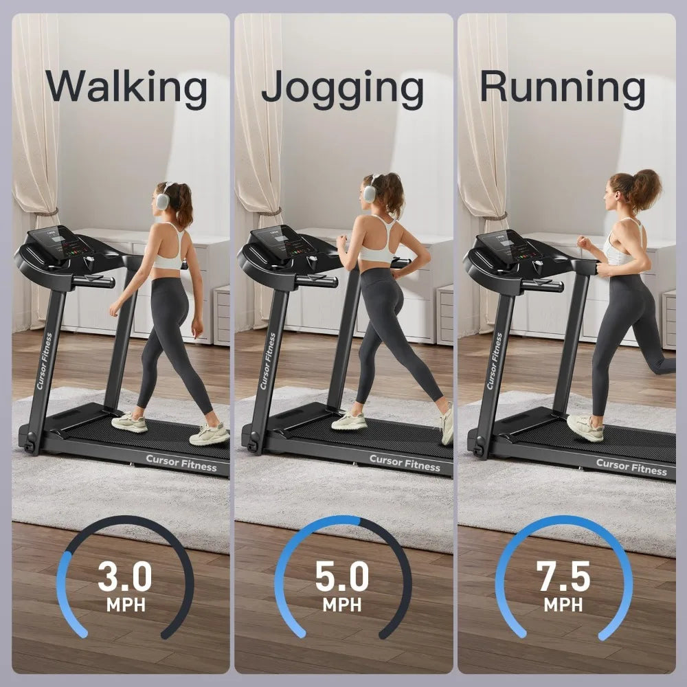 2024 New Home Folding Treadmill with Pulse Sensor, 2.5 HP Quiet Brushless, 7.5 MPH, 265 LBS Capacity