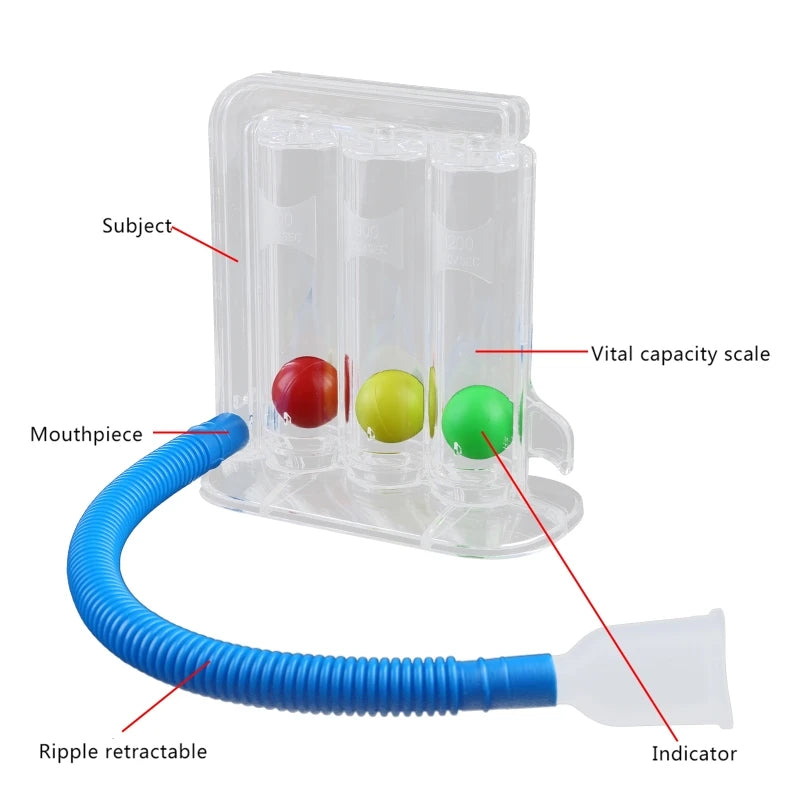 3-Ball Deep Breathing Exerciser Capacity Training Device Incentive Spirometer Spirometry Breath Exercises and Measurements