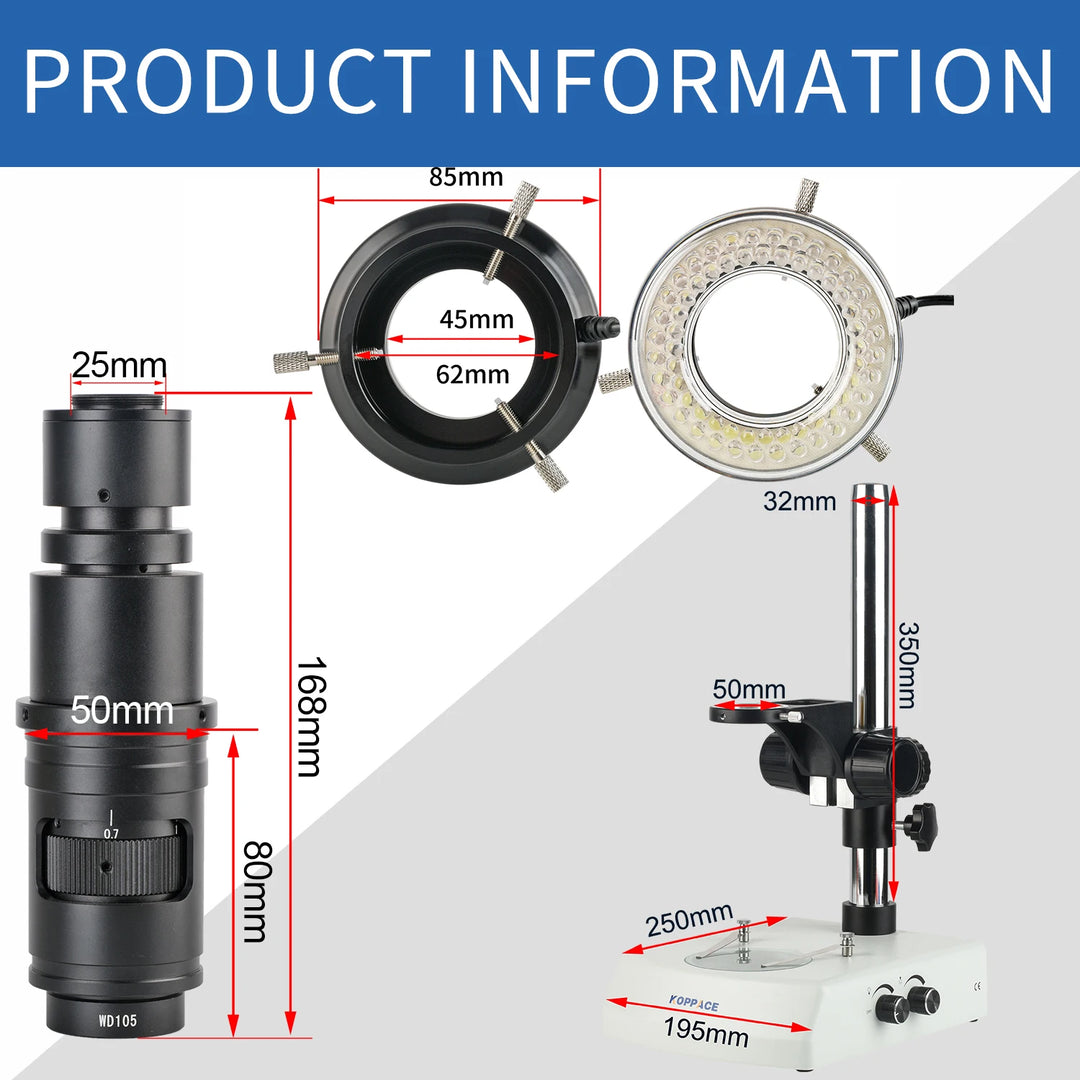 22X-155X HD 4K Measurement Electron Microscope HDMI Output Supports Photography,Video Recording,up and Down LED Light Source