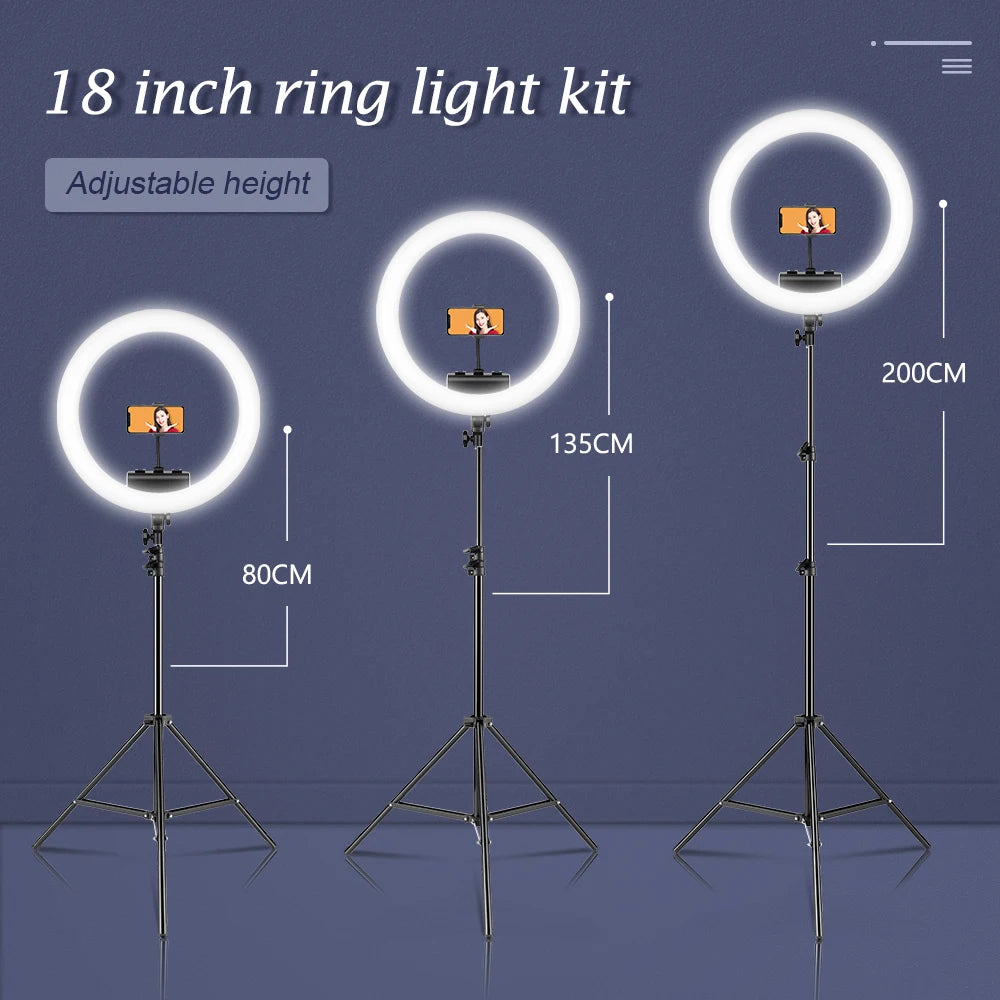 18inch/45cm Selfie LED Ring Light with Microphone Stand Fill Lighting USB Charging Light Accessory Tripod for Makeup Live