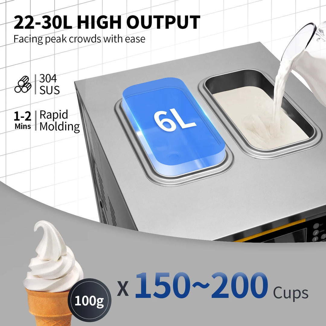 VEVOR 22-30 L/H Soft Ice Cream Machines Commercial Tricolor Desktop Sweet Cone Freezing Equipment Vending Machine