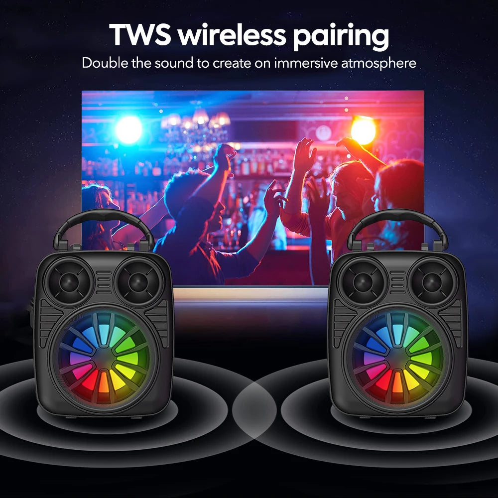 Vtin Fashion Karaoke Microphone Speaker Bluetooth 5.0 Subwoofer Speaker with Colorful Lights&TWS Function Long-lasting Playtime