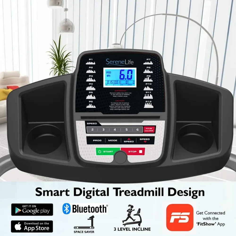 Folding Treadmill - Foldable Home Fitness Equipment  for Walking & Running - Cardio Exercise Machine - Bluetooth Connectivity