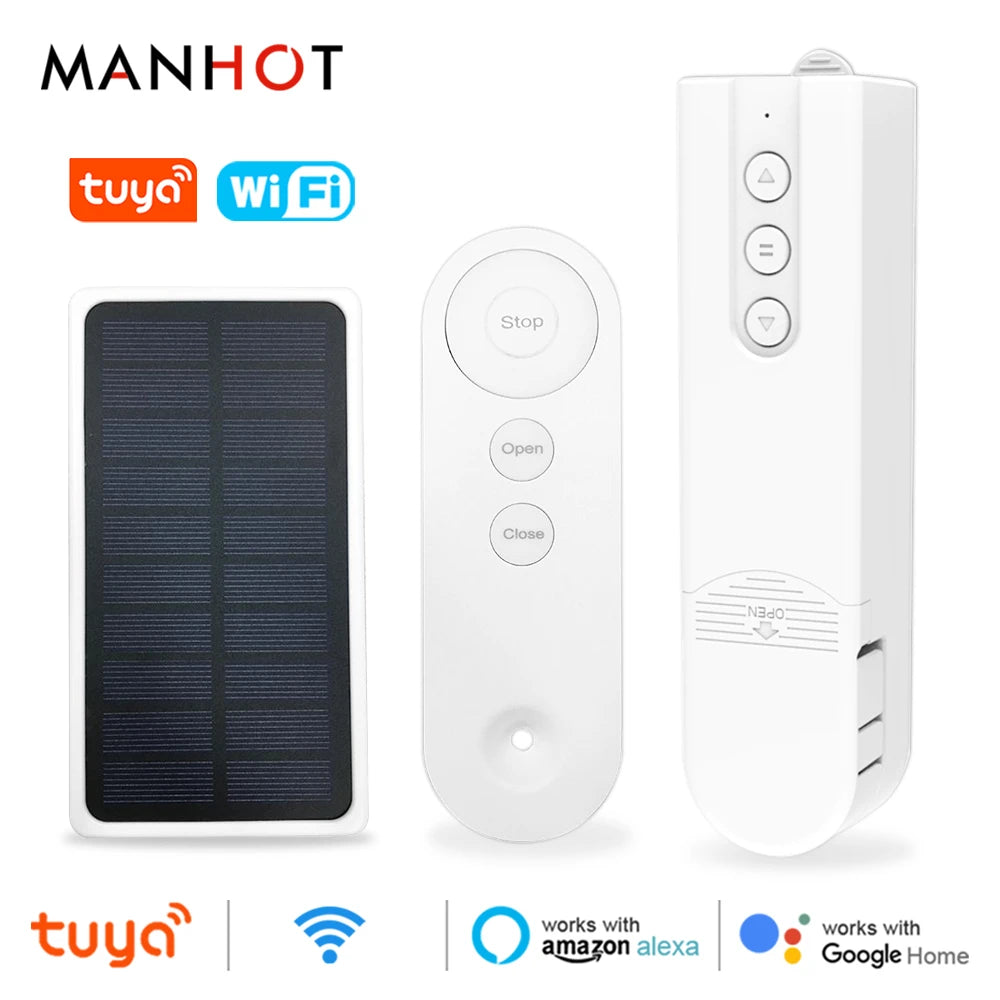 Tuya WiFi Smart Electric Shutter Roller Blind Curtain Motor with RF Remote Solar Panel Voice Control for Alexa Google Home Alice