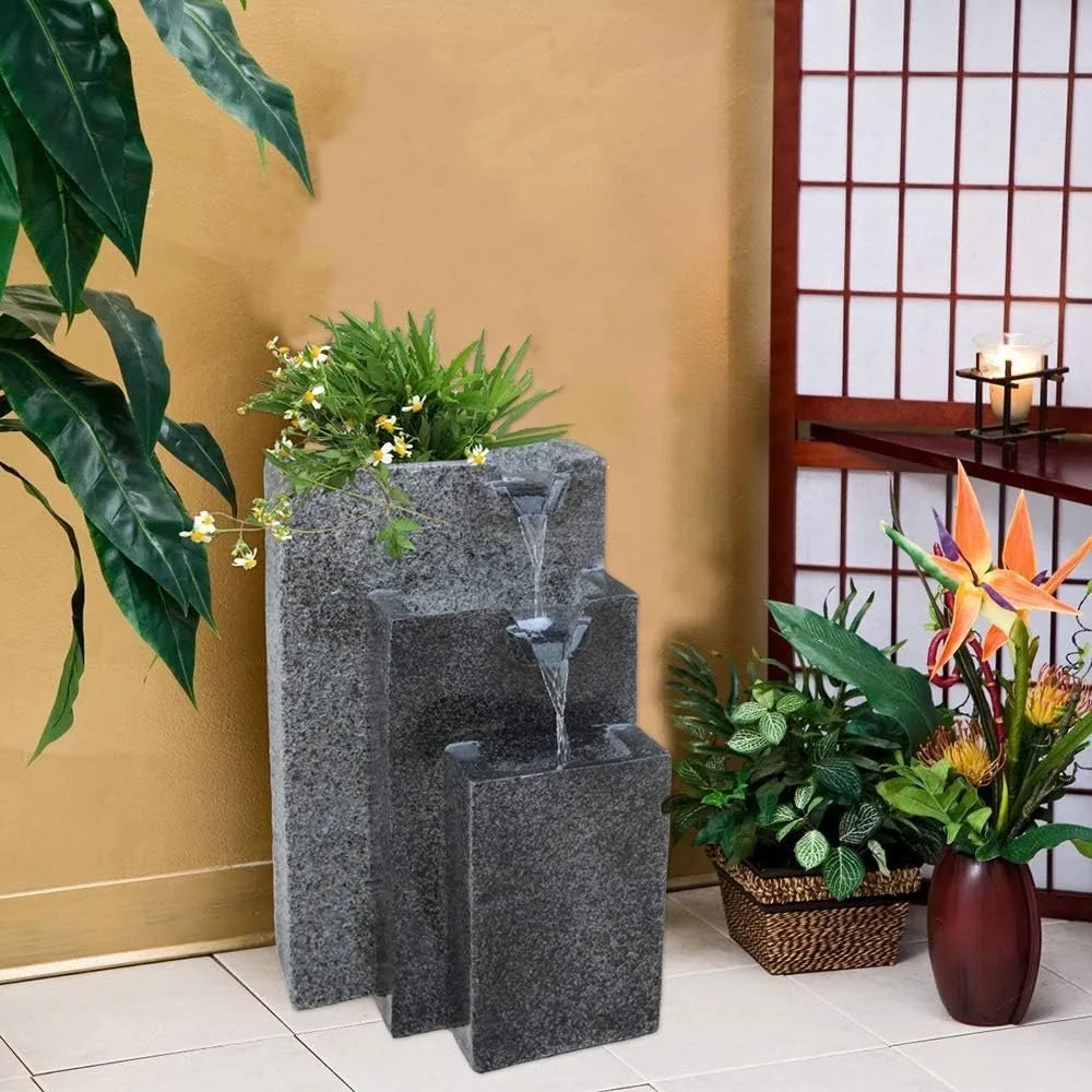 Water Fountain Decoration Rock Falling Water Fountain With LED Lights Three Tier Fountains With Low Splash Design Pump Included